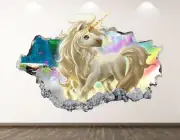 Unicorn Wall Decal Art Decor 3D Smashed Kids Fantasy Mural Nursery Sticker BL05