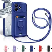 Aithne Case for Xiaomi Redmi Note 14 4G Mobile Phone Chain Case, Slide Camera Protection, Silicone Mobile Phone Case for Hanging Chain, 360 Degree Ring Holder, Stand Card Slot, Blue