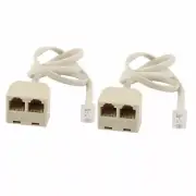 6P4C RJ11 Dual Female Socket to Male Telephone Jack Cord Adapter 2pcs