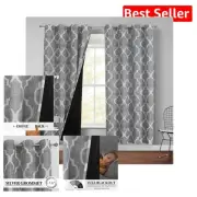 Set of 2 Grey Moroccan Geometric Blackout Curtains 50x72 - Energy Efficient