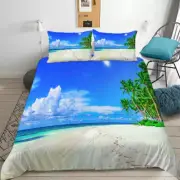 Blue Sky And White Clouds Beach 3D Quilt Duvet Doona Cover Set Pillow case Print