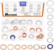 Rustark 105Pcs 14 Sizes Oil Drain Plug Gasket Assortment Kit, Metric Aluminum Copper Flat Sealing Oil Crush Washers Seals Assorted Flat Metal Washers Kit for Automotive - M10 M11 M12 M14 M16 M18 M20