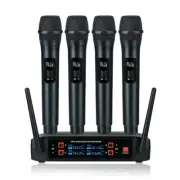VHF Wireless Microphone System + Receiver 4 Channel Handheld Mic Audio Dynamic