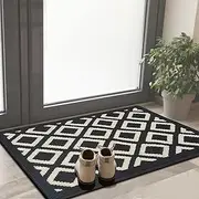 JaeMoose Entrance Mat, Outdoor, Indoor, Non-Slip, Commercial Use, Home, Washable, Stylish, Door Mat, Dirt Removal, Abrasion Resistant, Entryway, Office, Shop (Black and White, 50 x 80 cm)