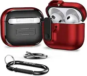 BEWZI for Airpods 4 Case Cover Comes with 2 Hooks, Pushbutton Switch Magnetic Pop-Open Lid Protection Case. for Airpods4 Protective Case (Red)