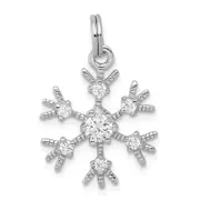 Sterling Silver Rhodium-Plated Cz Snowflake Charm