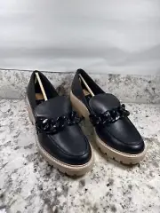 Dolce Vita Lug Sole Chain Detail Black Leather Haris Platform Loafers Sz 11 NIB