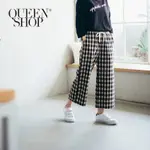 QUEENSHOP【04080116】配色格紋鬆緊腰綁帶直筒寬褲 兩色售 S/M＊現+預＊