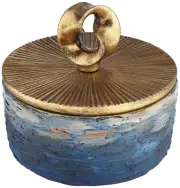Lemire Matte Blue Round Box with Gold Leaf