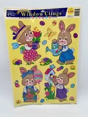 Vintage Color-Clings Easter Static Cling Window Decorations Easter Bunny Flowers