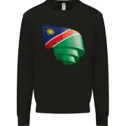 Curled Namibia Flag Namibian Day Football Kids Sweatshirt Jumper