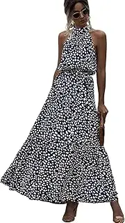 [FASHIONMIA] Women's Halter Neck Sleevless Floral Dress Tiered Maxi Boho Summer Sundress with Belt