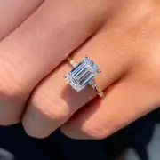 4Ct Emerald Cut D Color Moissanite Hidden Halo Engagement Ring 14k White Gold