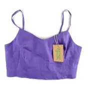 Gorman Greta Tank Top Womens Size 16 Purple V-Neck Cropped Fit Pure Linen New