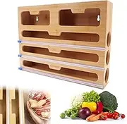Leuik 5 in 1 Foil Dispenser and Cutter, Foil Film Dispenser and Cutter, Wrap Dispenser with Cutter, Cling Film Dispenser, Bamboo Organiser Storage for Kitchen Drawer, Compatible with 15" or Lower Roll