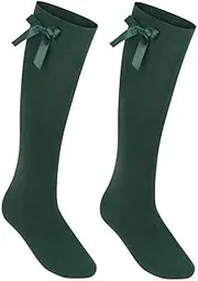 [COSHAL] Girls Knee High School Socks Cotton Socks with Fluffy Ribbons Bow Back to School Socks Uniform Party Wear Socks Kids Long Socks (1 Pair)