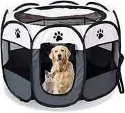 AIMALL 8 Panel Pet Tent Playpen Dog Cat Play Pen Bags Kennel Portable Puppy Crate with Top and Side Zippers, Foldable Kennel for Puppies, Available in Grey, Sizes S & L