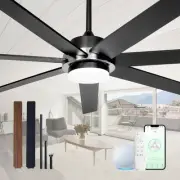 72" Black Smart Ceiling Fan with Light and Remote via WIFI Alexa APP Control,...