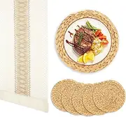 7 Pcs Water Hyacinth Place Mat,Rustic Table Runner,Placemats and Table Runner Set,Water Hyacinth Placemat for Dining Table Kitchen