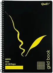Quill A4 Grid Book, 5mm Squares, 70gsm, 120 Pages, Black Polypropylene Cover