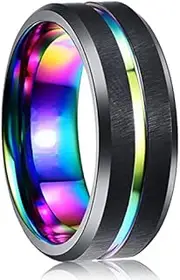 [QUGOO] Silver Rings 8MM Fashion Men Tungsten Alloy Wedding Ring Geometric Pattern Inlaid Black Stainless Steel Men Wedding Jewelry Silver Rings for Women (Color : Style 9, Size : 9)