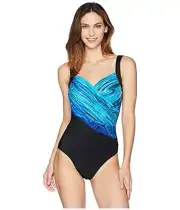 Miraclesuit Blue Sanibel One Piece Swimsuit L18104 Women's Size 10