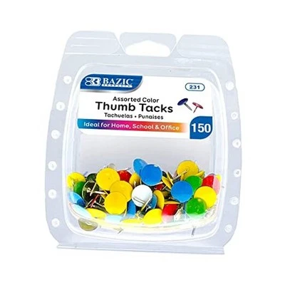 BAZIC Push Pins, Assorted Color Flat Head 1 Unit Assorted Colors (200-count)