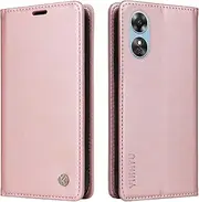 [YBFJCE] Case for Oppo A17 PU Leather Wallet Cover,Flip Folio Case with Card Holders,Magnetic Phone Cover Compatible with Oppo A17,Rose Gold