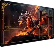 DEGDFSGR for MTG Playmat with Zones 24 x 14 inches for TCG Playmat Non-Slip Rubber Base Commander Playmat for Magic The Gathering Playmat Iorcana Trading Card Game, The Fire Dragon On The Rock