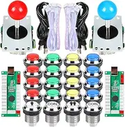 EG STARTS 2 Player Arcade Contest DIY Kits USB Encoder To PC Joystick + 8 Ways Sticker + Chrome Plating LED Illuminated Push Button 1 & 2 Player Coin Buttons For Arcade Mame Raspberry Pi Games
