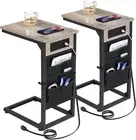 C Shaped End Table with Charging Station, TV Tray Set of 2, Couch Tables That Sl