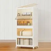 4 Tier Plastic Storage Bins 23QT, Stackable Storage Containers with Wheels and Lids, Folding Storage Boxes,Closet Organizers and Storage,Collapsible Organization and Storage for Bedroom,Kitchen,Dorm