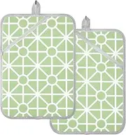 Kitchen Pot Holders Green Round Lines Square Minimalist Potholders with Pockets Kitchen Hot Pad Oven Mitts 2 Pack