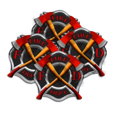 Sticker Decals 4pack Firefighter Intl Maltese Cross 3 inch wide Black w Red