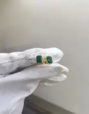 Cushion Cut Lab Created Green Emerald 14K Yellow Gold Plated Women Earrings