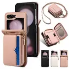 Fr Samsung Galaxy Z Flip6/Flip5/Flip4/Flip3 Card Slot Shoulder Strap Wallet Case