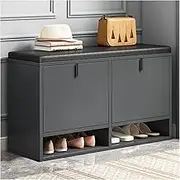 Upholstered Footstool Nordic Shoe Changing Stool Home Solid Wood Shoe Cabinet Soft Bag Cushion Sofa Bench Storage Shoe Rack Nordic Wearing Shoe Stool 80 * 24 * 50cm,Black (Black)
