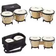 RockJam 7" and 8" Bongo Drum Set with Padded Bag Tuning Key, Natural