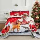 Red Santa Claus Quilted Coverlet Patchwork Bedspread Queen Size Comforter Set