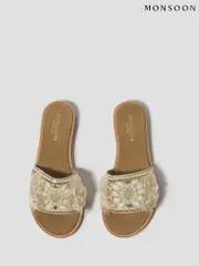 Monsoon Natural Eve Embellished Slide Sandals (F83220) | $104