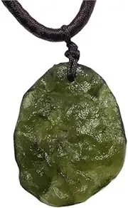 [TAMHOPE] Moldavite Crystal Necklace,Raw Meteorite Crystal,Irregular Tektite Healing Crystals Necklace,Green