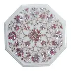 12" Pink MOP Inlay Work White Marble Coffee Table Top Side center Table