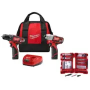M12 12V Li-Ion Cordless Drill & Impact Driver Combo Kit with Bit Set 45-Piece