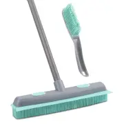 Rubber Broom Carpet Rake for Pet Hair, Fur Remover Broom with Squeegee, Porta...