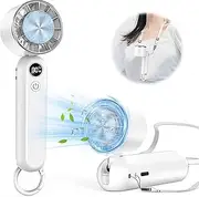 QAUARUMSUN 2025 Portable Handheld Fan, Rechargeable Portable Fan, 3 Speeds & Digital Display Small Fan for travel, 180° Foldable Mini Fan Makeup Fan for