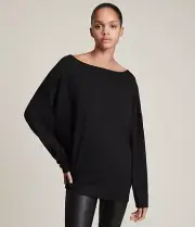 AllSaints Rita Oversize Tee Top Women's Medium M Black Long Sleeve Drop Shoulder