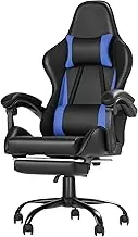 Ufurniture Gaming Chair with Lumbar Massage 135° Reclining Ergonomic Computer Chair with Footrest Blue&Black