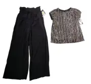 New Art Class Girls Sparkly Sequence Top and Black Wide Leg Pants Size 6-6X