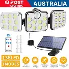 138 LED 3 Head Solar Motion Sensor Light Outdoor Garden Wall Security Flood Lamp