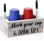 Double Disposable Cup Holder with Marker Slot Wooden Mark Your Cup and Drink up